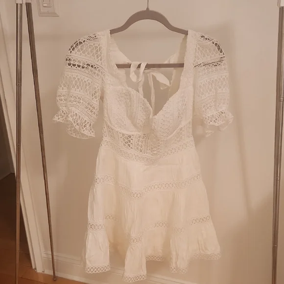 chinese dress ladies White Broderie V Neck Wrap Mini Gracia Dress XXL main image 1